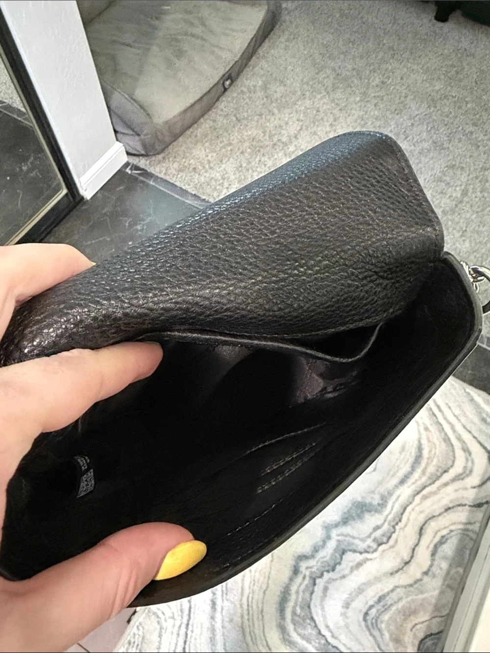 Michael Kors Black Pebbled Leather Crossbody Saddle Bag with Chain Strap